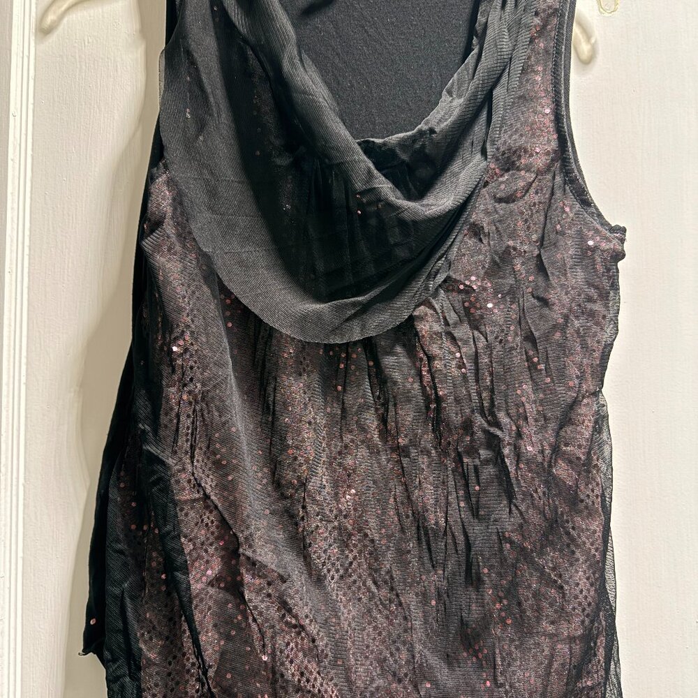 Pink Sequin Top with Black Sheer Overlay